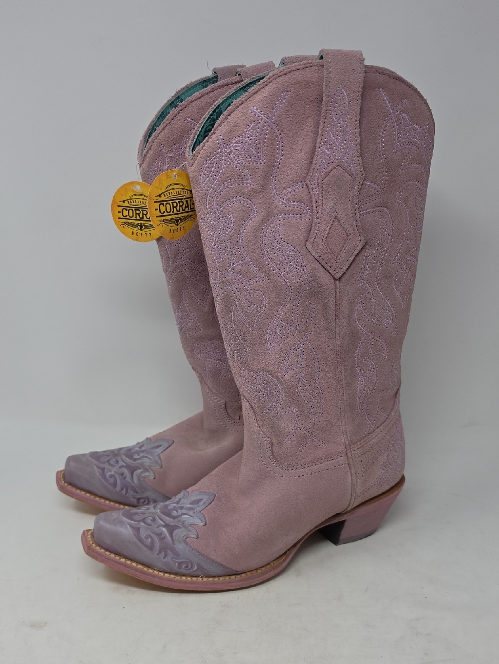 Corral Pink Suede Embroidered Western Boots Size 7.5